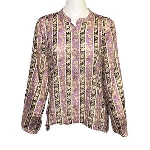 Isabel Marant Etoile Maria Peasant Blouse Lilac Black Stripe Top Size 42 US 10